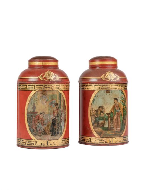 PAIR OF BEAUTIFULLY PAINTED TEA CANISTERS MID C19TH