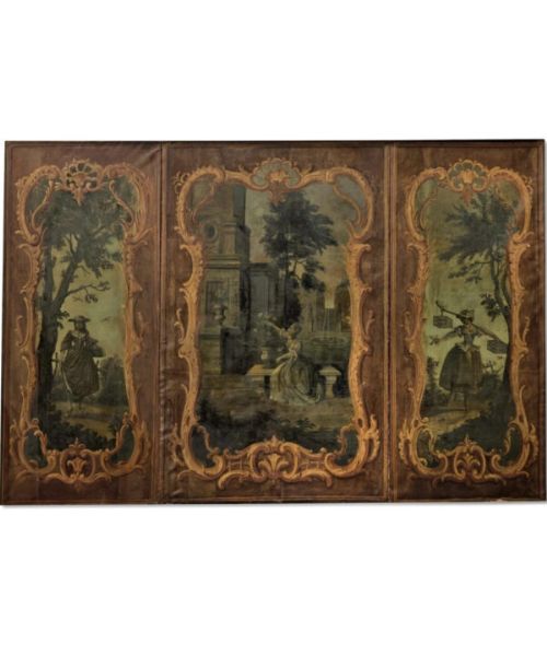 GRAND GRISAILLES AND POLYCHROME TRIPTYCH OIL ON CANVAS PAINTING WALL HANGING
