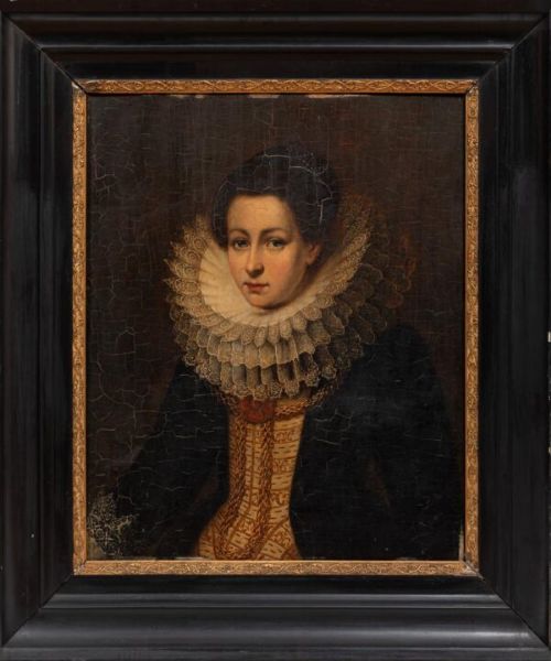DUTCH SCHOOL PORTRAITS OF A NOBLEMAN AND LADY BOTH WITH BEAUTIFULLY INTRICATE RUFF COLLARS PRICE FOR THE PAIR
