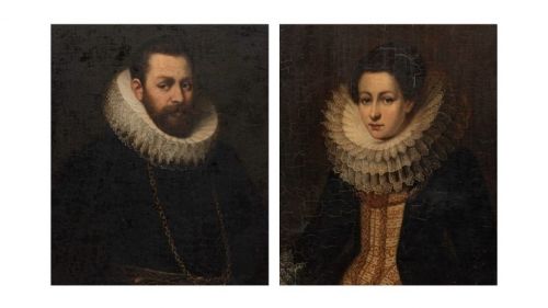 DUTCH SCHOOL PORTRAITS OF A NOBLEMAN AND LADY BOTH WITH BEAUTIFULLY INTRICATE RUFF COLLARS PRICE FOR THE PAIR