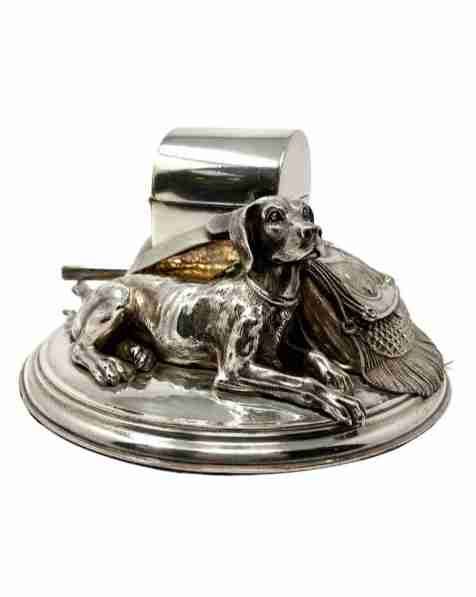 19th silver plated desk ink. Stand. 
