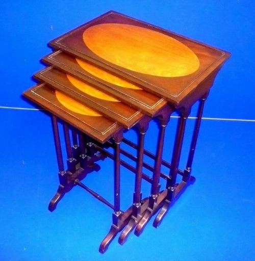 Quality Nest of Four Inlaid Mahogany Antique  Tables
