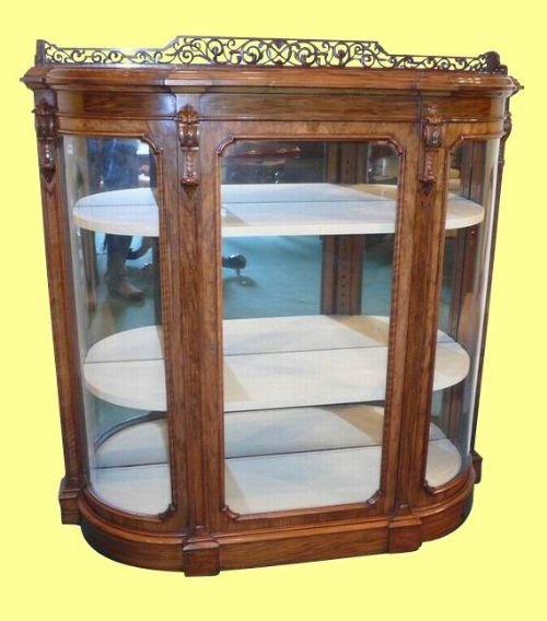 Superb Quality Burr Walnut Bow Sided Antique Display Cabinet