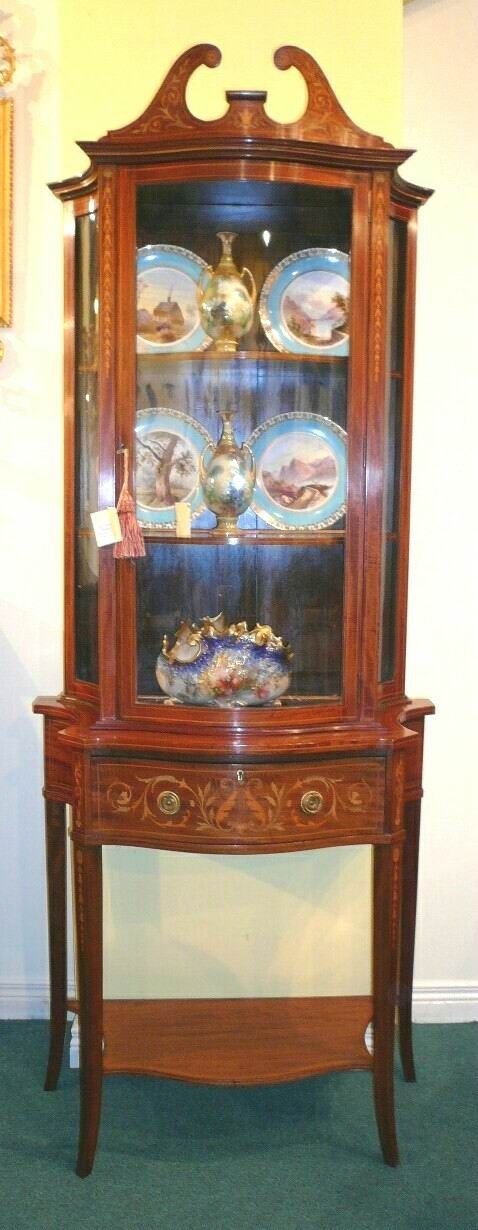 Super Fine Quality Inlaid Marquetry Mahogany Antique Display Cabinet of Small Porportions