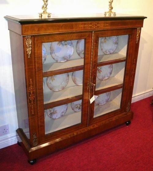 Superb Quality Victorian Inlaid Burr Walnut Ormolu Mounted Two Door Antique Pier Cabinet