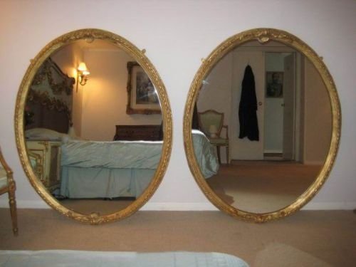Pair of 19th Century Gilt Antique Oval Mirrors of Large Porportions