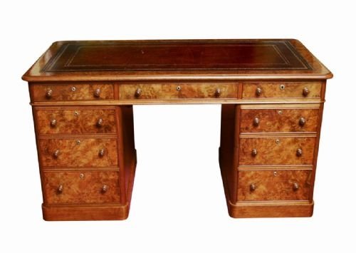 Fabulous Quality Victorian Burr Walnut Pedestal Antique Desk