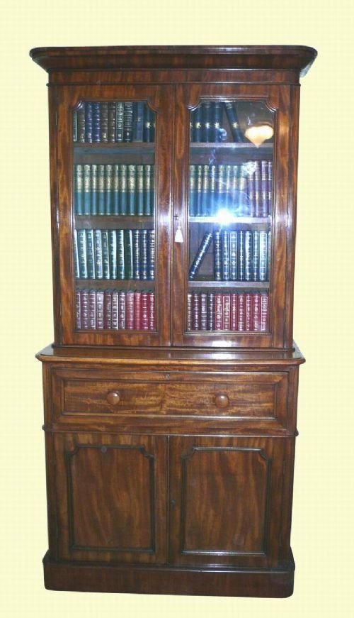 Lovely Victorian Two Door Mahogany Secretaire Bookcase of Small Porportions