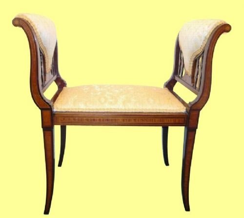 Beautiful Inlaid Mahogany Antique Window Stool
