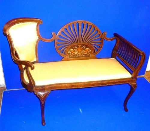 Superb Quality Inlaid Marquetry Antique Settee of Very Small Porportions