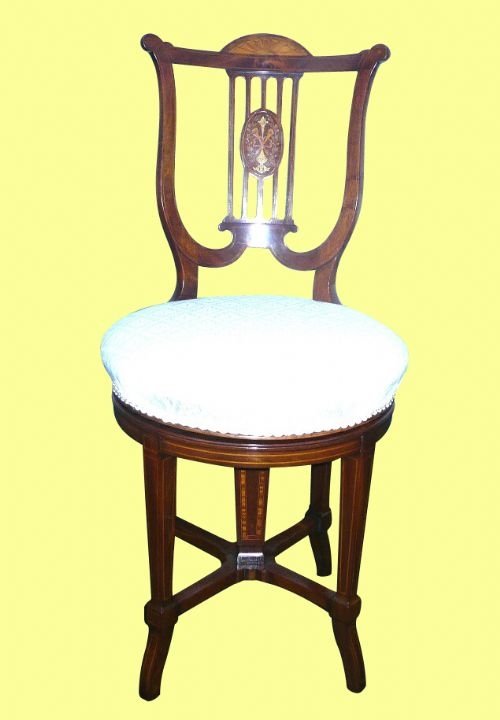 Lovely Quality Inlaid Mahogany Antique Revolving Music  Chair