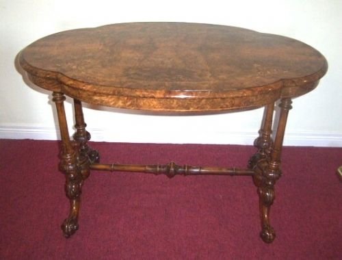 Super Victorian Inlaid Burr Walnut Shaped Top Window Table