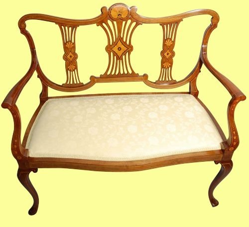 Beautiful Inlaid Mahogany Settee of Very Small Porportions