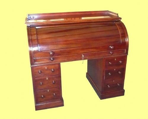 Victorian Mahogany Twin Pedastal Antique Cylinder Des