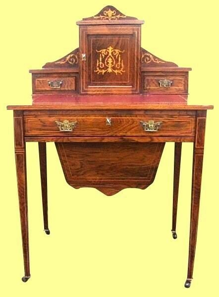 Fine Antique Inlaid Rosewood Ladies Desk with Work Box