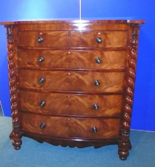Super Large Victorian Mahogany Bow Front Antique Chest of Drawers
