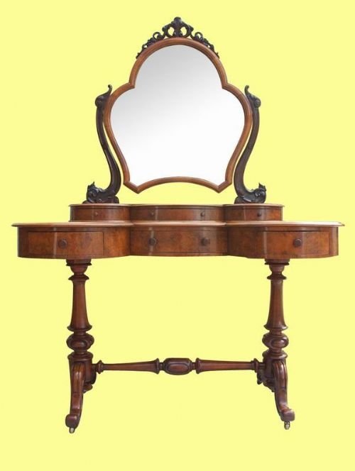 Beautiful Victorian Burr Walnut Antique Duchesse Dressing Table