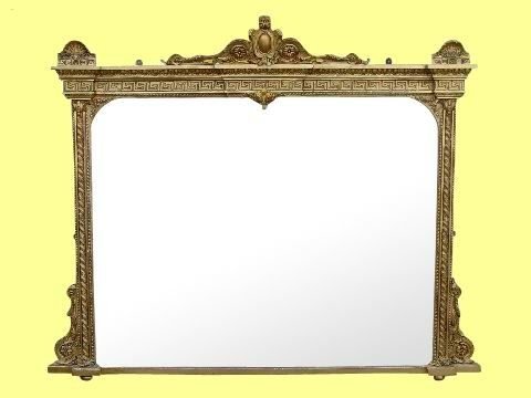 19th Century Gilt Antique Overmantel Mirror with Original Bevelled Plate