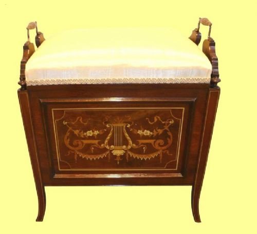 Beautiful Quality Antique Inlaid Mahogany Canterbury Music Stool