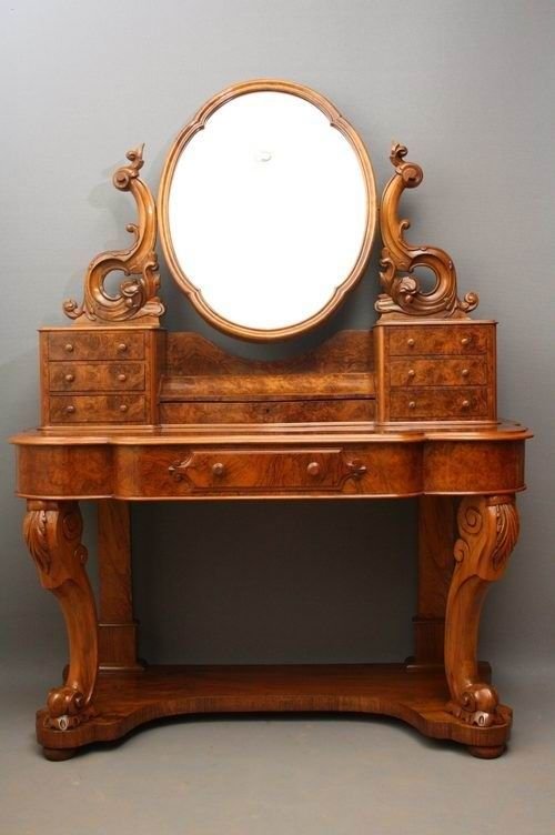Beautiful Victorian Burr Walnut Antique Duchesse Dressing Table