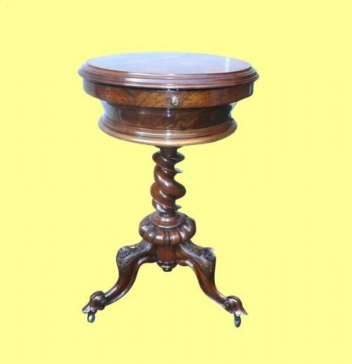 Beautiful Victorian  Burr Walnut Antique Tea Poy with Super Interior
