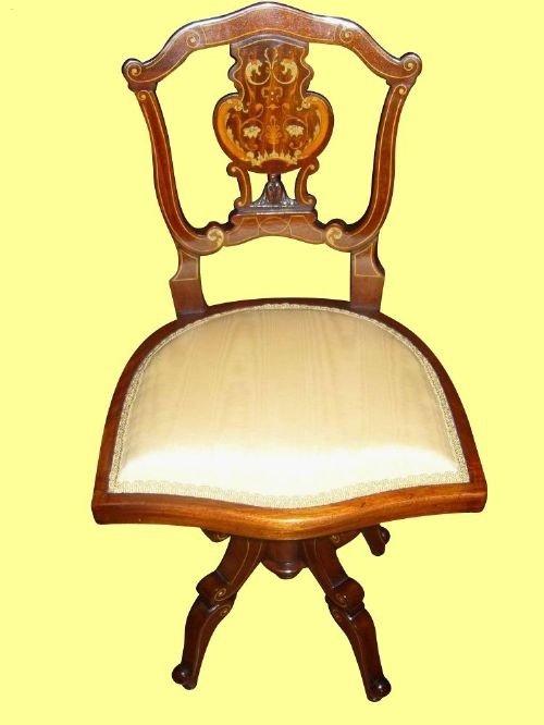 Stunning 19th Century Inlaid Mahogany Music Chair