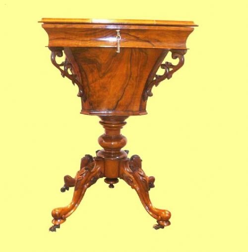 A Stunning Victorian Burr Walnut Sewing Table with Lovely Fitted Interior