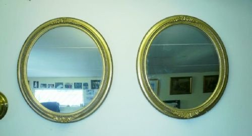 Pair of Victorian Oval Antique Gilt Mirrors