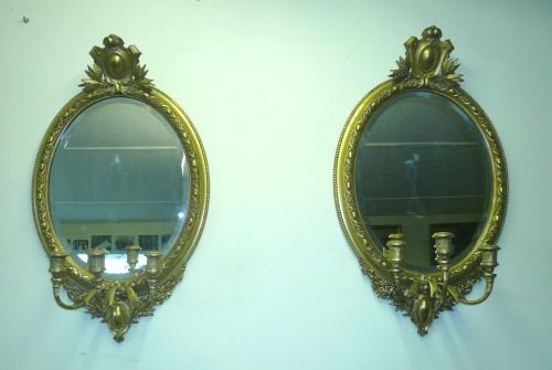 Super Pair of Victorian Sconced Oval Mirrors