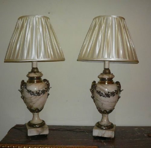 Superb Pair of  19th Century  Brass  Mounted Marble  Table Lamps C1900