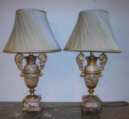 Superb Pair of  19th Century  Ormolu Mounted Marble  Table Lamps