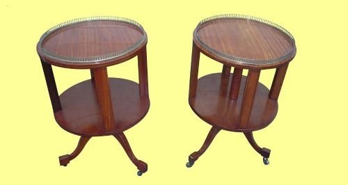 A Very Near  Pair of Antique Satin Wood Revolving Book Tables with Brass Gallery