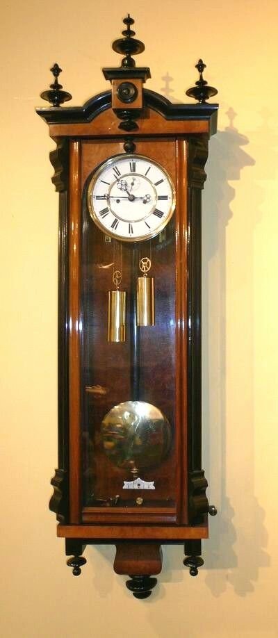 Superb Antique Walnut Double Weight Vienna Clock of Very Fine Porportions