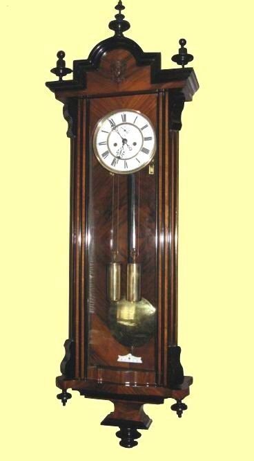Very Fine  Black and Walnut Antique Double Weight Vienna Clock