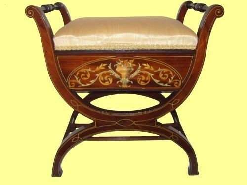 Inlaid Mahogany Antique Piano Stool