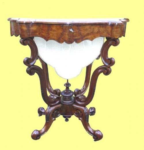 Magnificent Burr Walnut Antique Work/sewing K Table