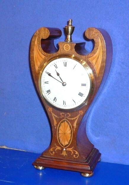 Beautiful Small  Art Nouveau  Inlaid Mahogany Angel Clock