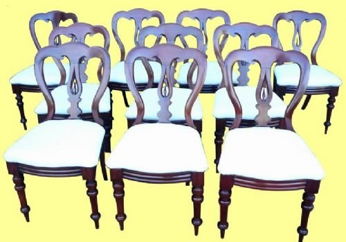 Quality Set of Ten Victorian Mahogany Antique Dining Chairs