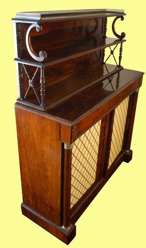 An Important Regency Rosewood and Cut Brass Inlaid Chiffonie