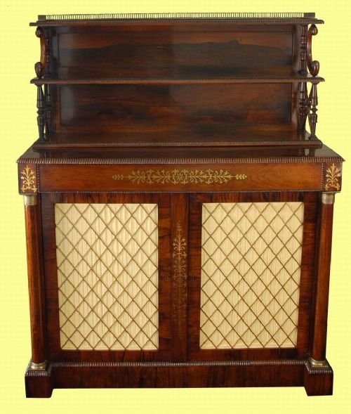fig 1. An Important Regency rosewood and cut brass inlaid chiffonie