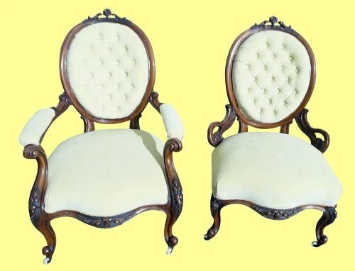 Pair of Victorian Walnut Cabriole Leg Chairs
