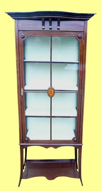 Very Fine Inlaid Mahogany Antique Display Cabinet of Narrow Porportions