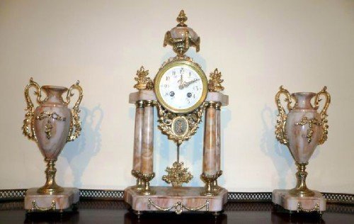 Three Piece Antique French Clock Garniture