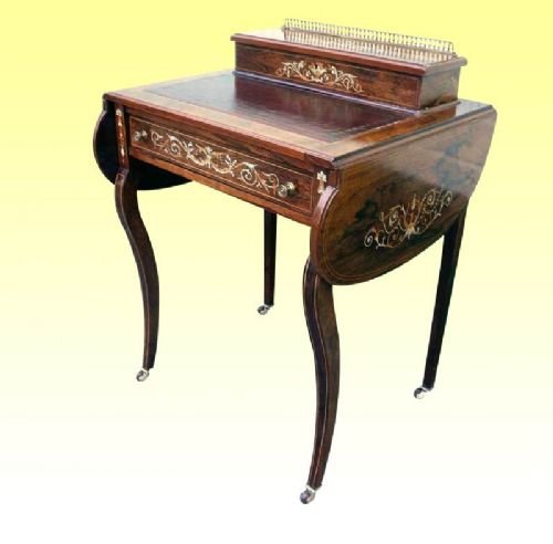 Beautiful Little Inlaid Rosewood Antique Desk