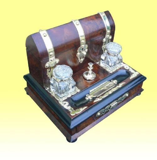 Stunning Brass Bound Burr Walnut Antique Writing Box