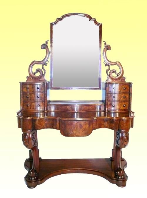 Victorian Burr Walnut Antique Duchesse Dressing Table