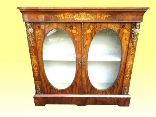 Figured Walnut and Marquetry Antique Pier Cabinet