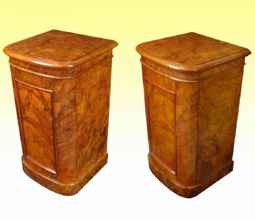 Pair of Victorian Burr Walnut  Pedestal Cabinets