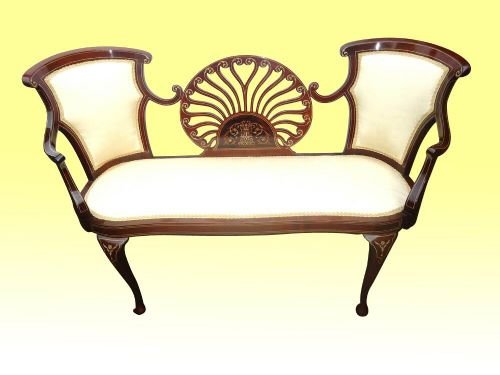 Beautiful Inlaid Mahogany Antique Settee