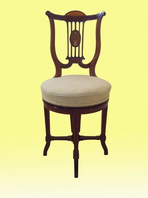 Antique Inlaid Mahogany Harpist/chello Music Chair